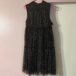 POPSUGAR Black Midi Dress with Gold Star Print size large